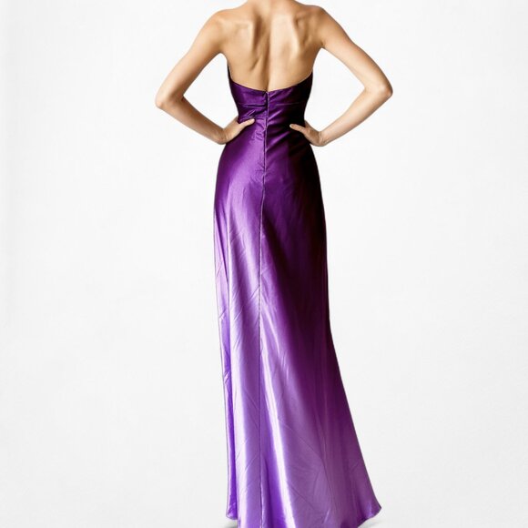 Vintage Purple Gradient Ombre Floral Beaded Satin Bodycon Maxi Dress Size M/L - Picture 3 of 11